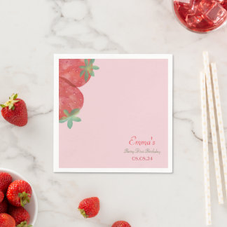 Aardbei 1e verjaardagsfeestje Berry Napkins Servet