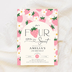 Aardbei 4e verjaardag Four Ever Sweet Roze Kaart