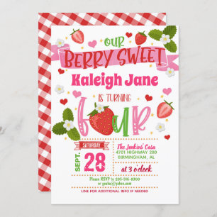 Aardbei 4e verjaardag uitnodiging