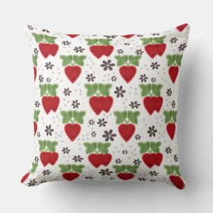 Aardbei-appliqué op een witte achtergrond retro kussen