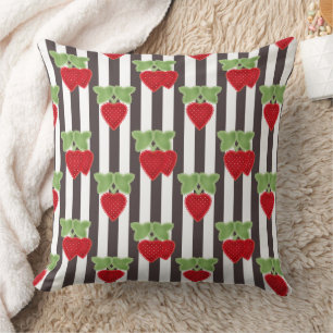 Aardbei appliqué op gestreepte achtergrond retro kussen