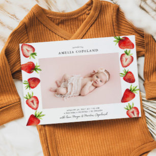 Aardbei Baby Foto geboorteaankondiging Aankondiging