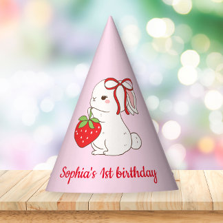 Aardbei Baby Konijn Roze Verjaardag Feesthoedjes