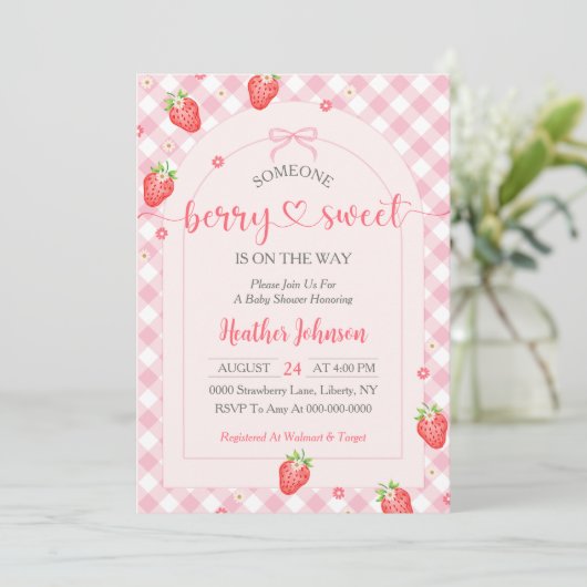 Aardbei Baby Meisje Baby Shower Kaart (Staand voorkant)