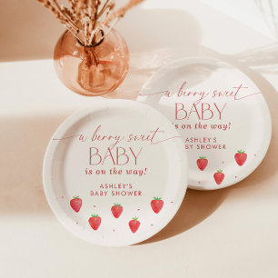 Aardbei Baby shower, Berry Meisje Baby shower Papieren Bordje