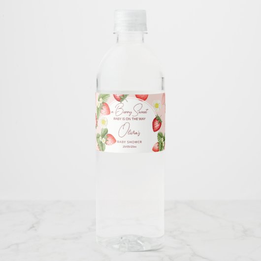 Aardbei baby shower beszoete sjabloon waterfles etiket (Voorkant)
