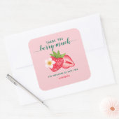 Aardbei Baby shower dank u Berry Much Custom Vierkante Sticker (Envelop)