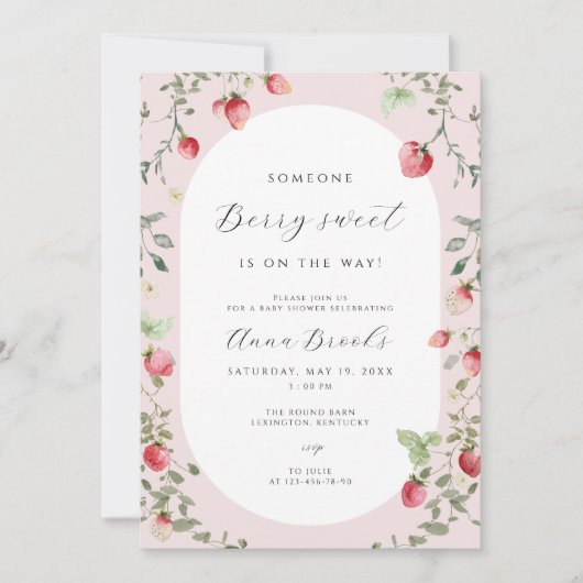 Aardbei Baby shower Invitation | Zoet bessen Kaart (Voorkant)