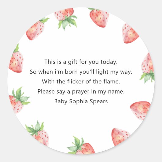 Aardbei baby shower - Prayer candle label (Voorkant)