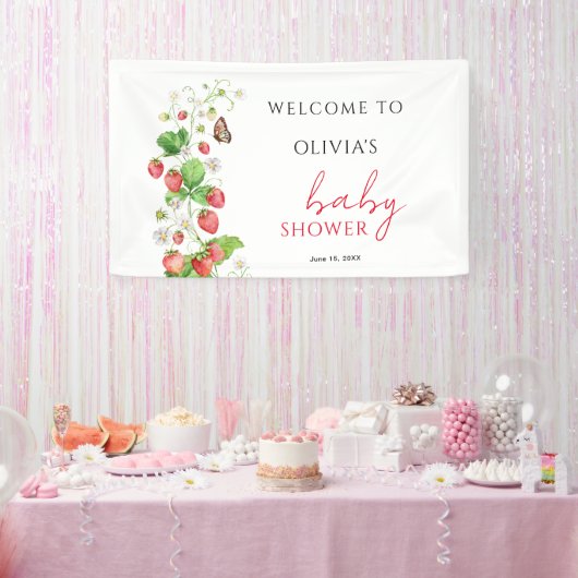 Aardbei Baby shower Welkom Spandoek (Feest)