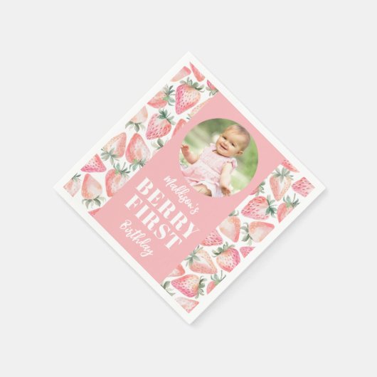 Aardbei Berry Eerste Foto 1e Verjaardagsfeest Servet (Hoek)