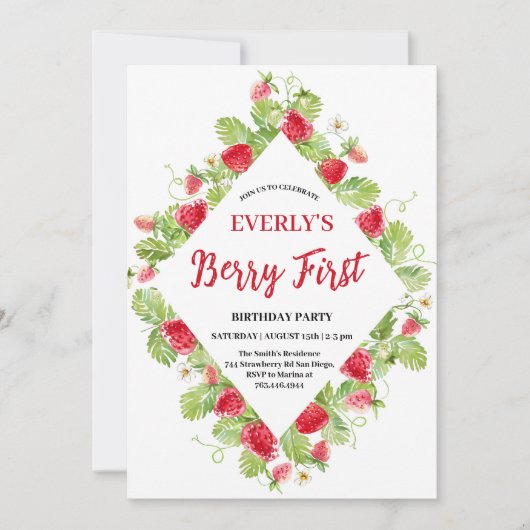 Aardbei Berry Eerste Meisje 1e Verjaardag Kaart (Voorkant)