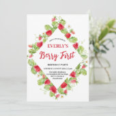 Aardbei Berry Eerste Meisje 1e Verjaardag Kaart (Staand voorkant)