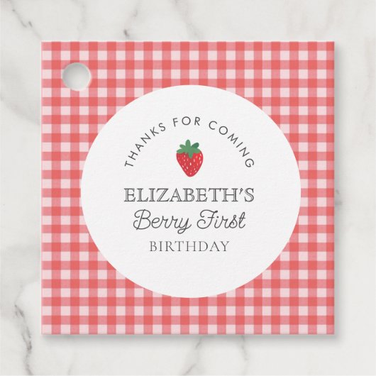 Aardbei Berry Eerste Rode plaid Dank u Bedankjes Labels (Voorkant)