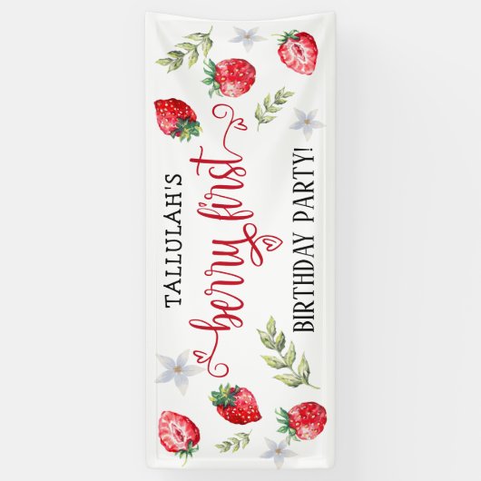 aardbei "Berry First" 1e verjaardag Spandoek (Verticaal)