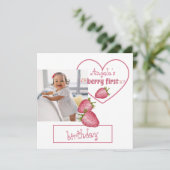 Aardbei Berry First Birthday Bedankkaart (Staand voorkant)