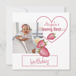 Aardbei Berry First Birthday Bedankkaart