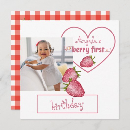 Aardbei Berry First Birthday Kaart (Voorkant / Achterkant)