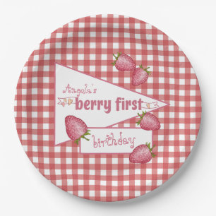 Aardbei Berry First Birthday Papieren Bordje