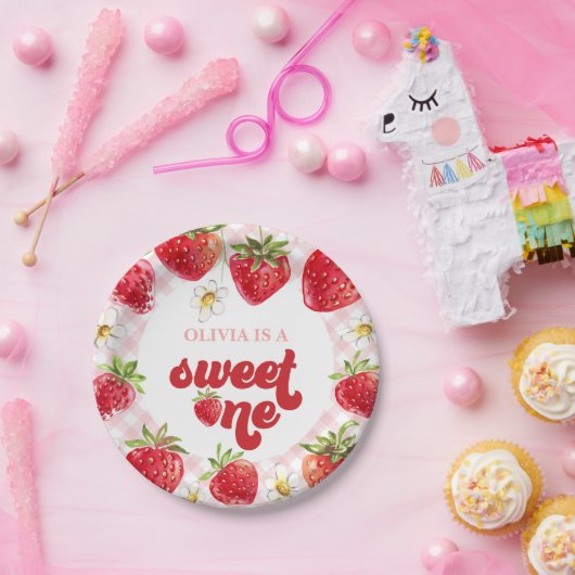 Aardbei Berry First Birthday Papieren Bordje (Feest)