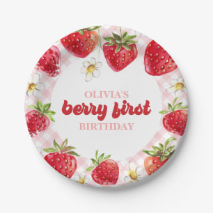 Aardbei Berry First Birthday Papieren Bordje