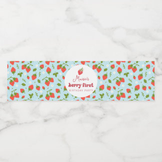Aardbei Berry First Birthday Party Waterfles Etiket