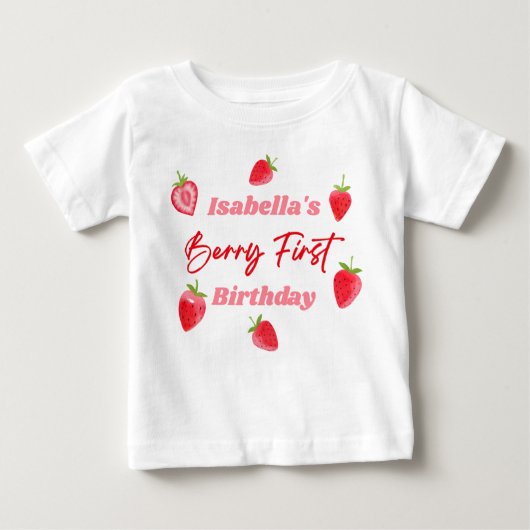 Aardbei Berry First Birthday Red en Roze (Voorkant)