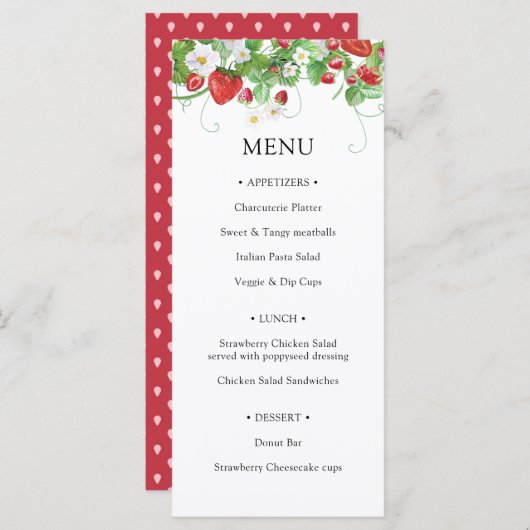 Aardbei Berry Sweet Baby shower Menu (Voorkant / Achterkant)