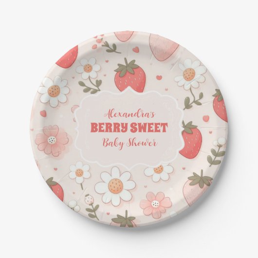 Aardbei Berry Sweet Baby shower Papieren Bordje (Voorkant)