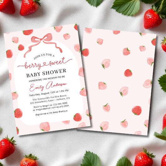 Aardbei Berry Sweet Croquette Bow Baby shower Kaart