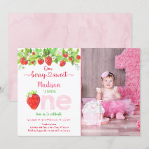 Aardbei Berry Sweet Floral First Birthday Kaart