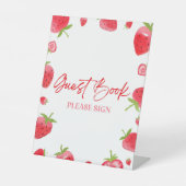 Aardbei Berry Sweet Guest Book Reclamebord Met Voetstuk (Voorkant)