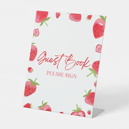 Aardbei Berry Sweet Guest Book Reclamebord Met Voetstuk (Voorkant)