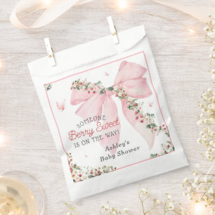 Aardbei Berry Sweet Pink Bow Baby shower Bedankzakje