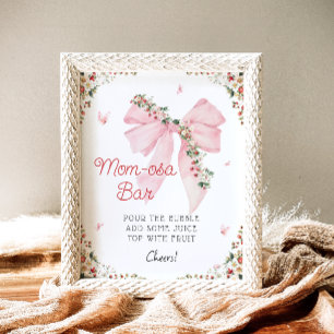 Aardbei Berry Sweet Pink Bow Mom-osa Bar Poster