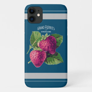  aardbei Berry Voeg Jouw naam Blue Green toe iPhone 11 Hoesje