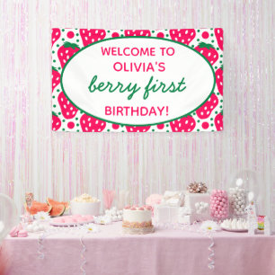 Aardbei Bes 1e Meisje Verjaardag Welkom Spandoek