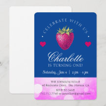 Aardbei Birthday Party Girl Pink and Dark Blue