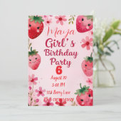 Aardbei Birthday Uitnodiging (Staand voorkant)