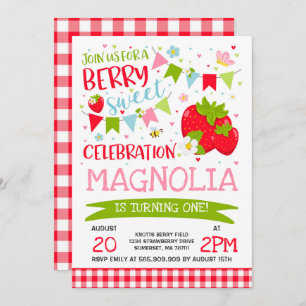 Aardbei Birthday Uitnodiging Berry Sweet Party