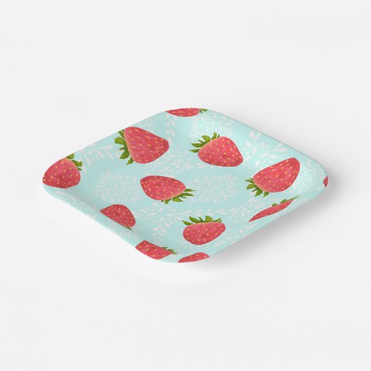 Aardbei blauw papieren bordje (Gebogen)