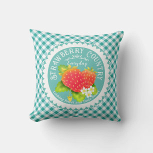 Aardbei Blauwgroen Sierkussen Gingham