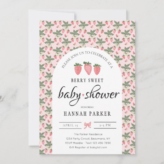 Aardbei & Bloemen Baby Shower Uitnodiging (Voorkant)