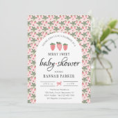 Aardbei & Bloemen Baby Shower Uitnodiging (Staand voorkant)