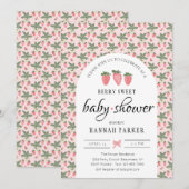 Aardbei & Bloemen Baby Shower Uitnodiging (Voorkant / Achterkant)