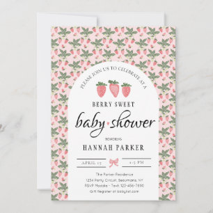 Aardbei & Bloemen Baby shower Uitnodiging