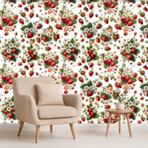 Aardbei Bloemige Botanische Cottage Behang