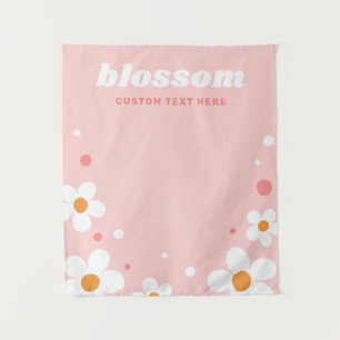 Aardbei bloesem retro lettertype roze banner wandkleed