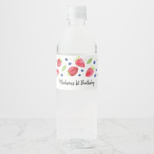 Aardbei Blueberry Berry Sweet Birthday Waterfles Etiket (Voorkant)