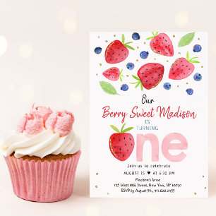 Aardbei Blueberry Berry Sweet First Birthday Kaart
